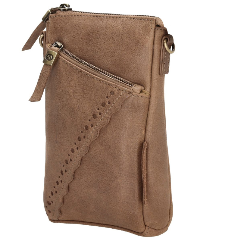 Dámska kožená kabelka na mobil taupe Alissa