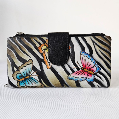 Dámska kožená peňaženka viacfarebná so vzormi motýľov