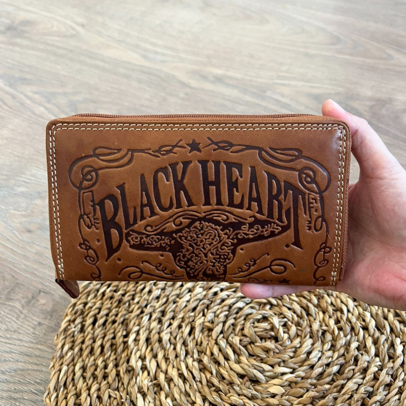 Dámska kožená peňaženka tan (žltohnedá) s nápismi