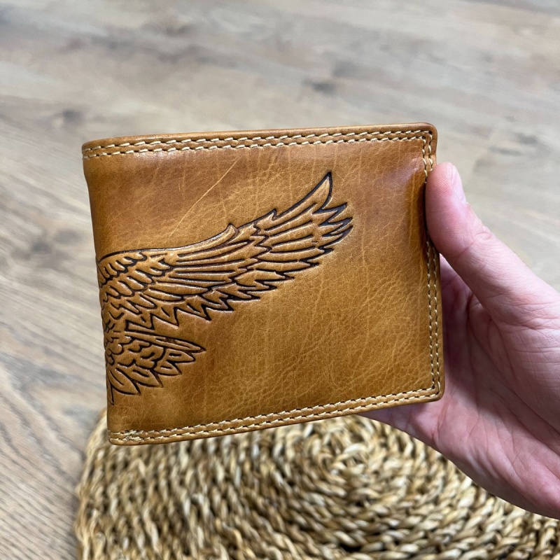 Pánska kožená peňaženka tan (žltohnedá) so vzorom orla