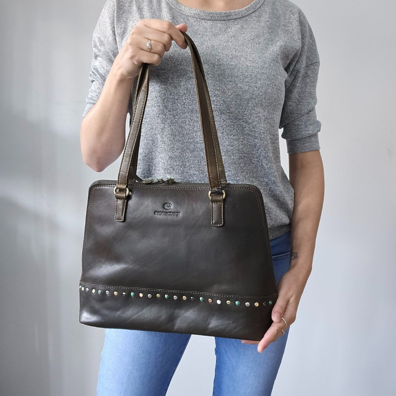 Dámska kožená kabelka olivová na rameno crossbody