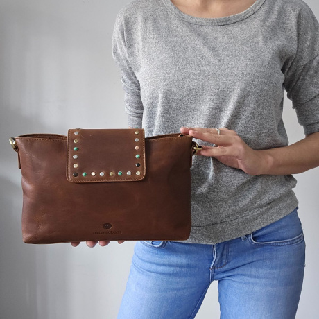 Dámska kožená kabelka piesková crossbody