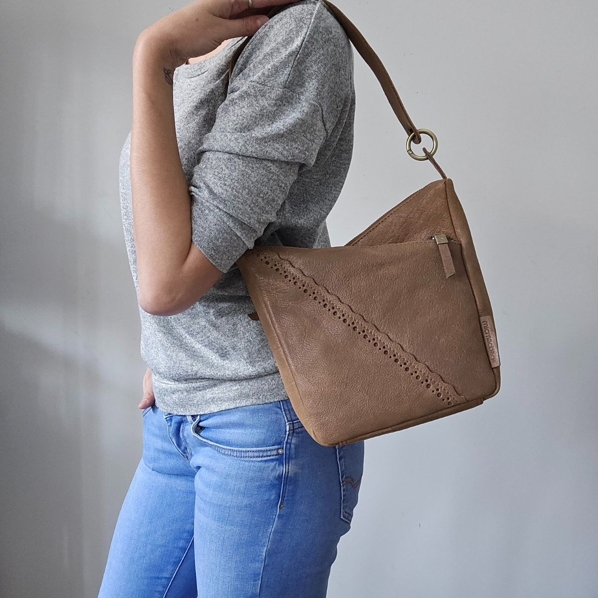 Dámska kožená kabelka taupe Lorena