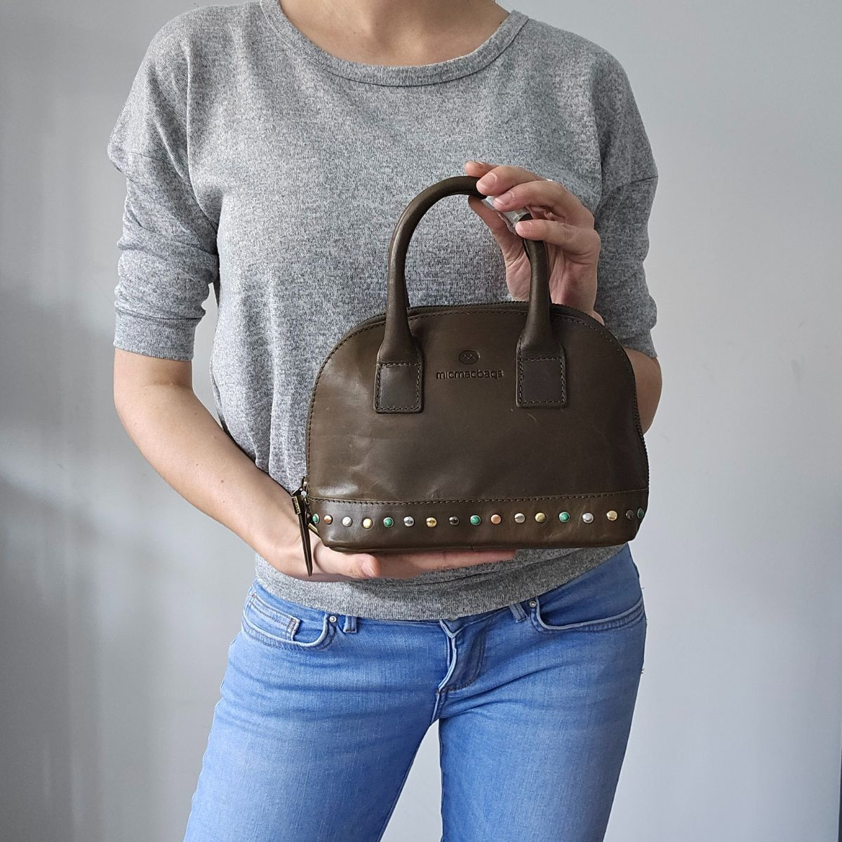 Dámska kožená kabelka olivová do ruky crossbody