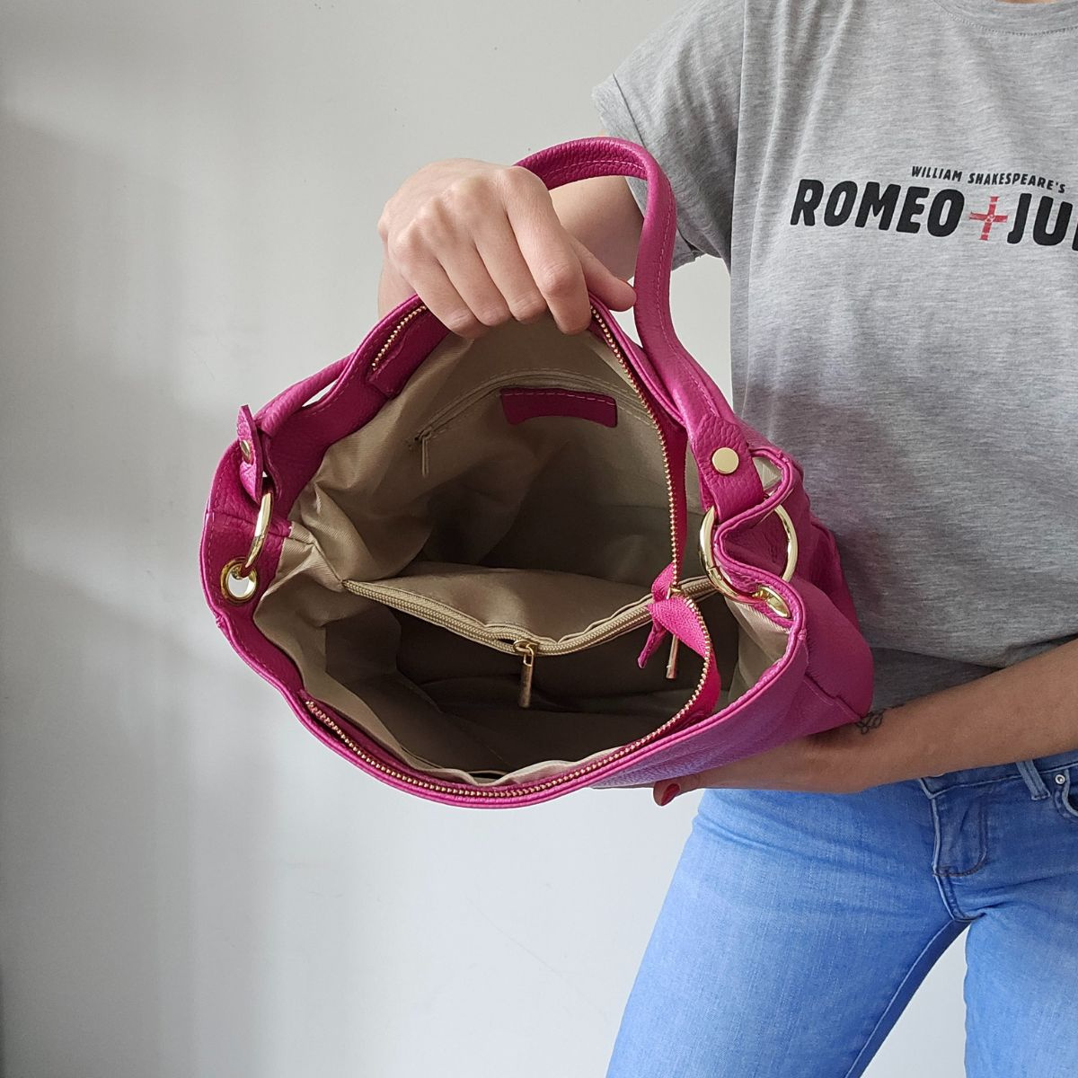 Dámska kožená kabelka fuksia ZELDA