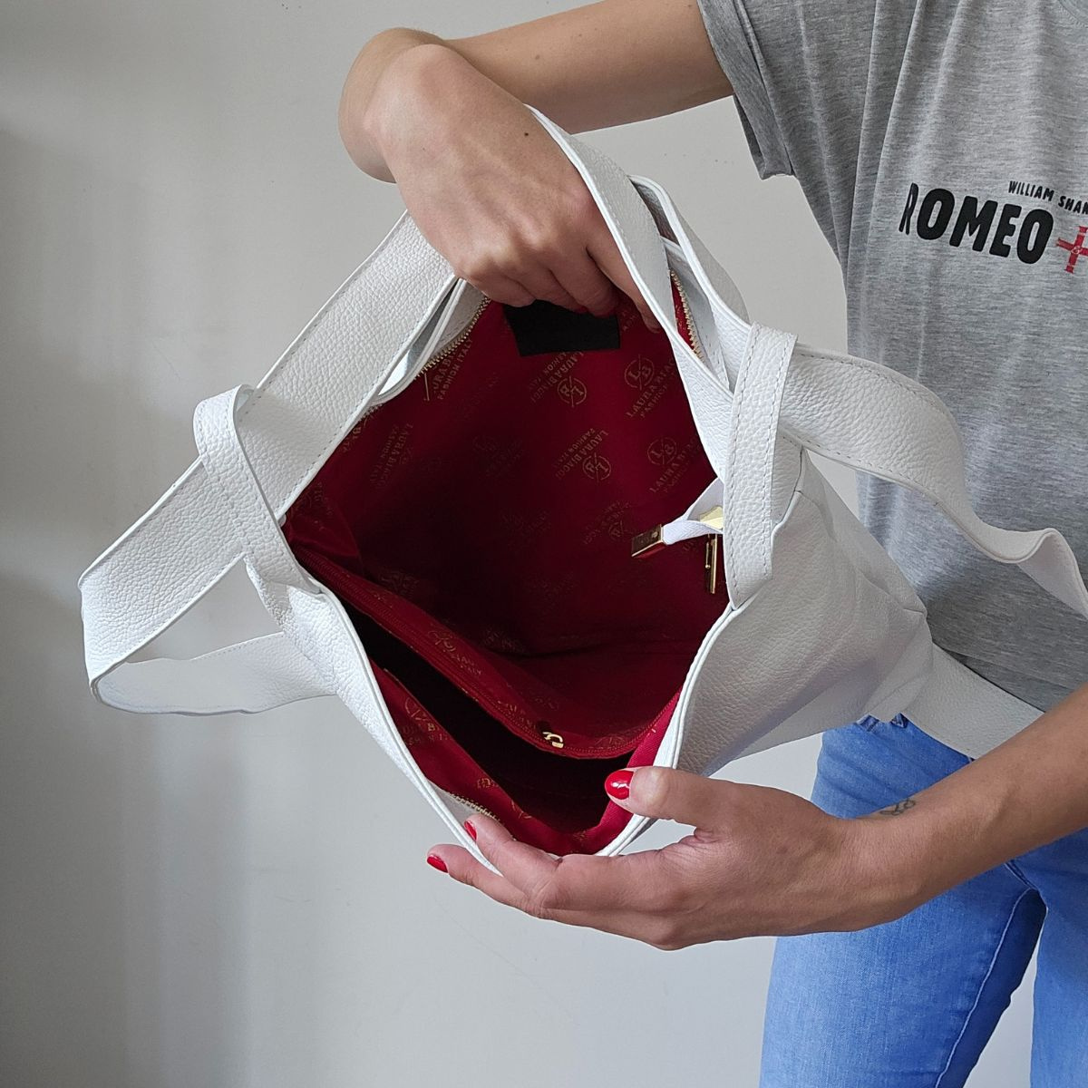 Dámska kožená kabelka biela VALERY