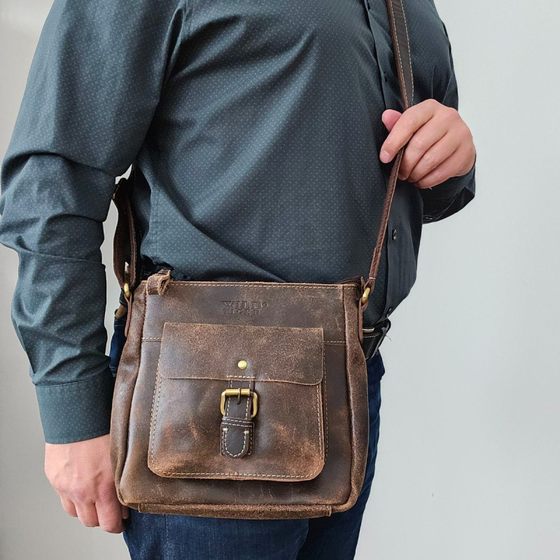 Kožená pánska hnedá crossbody taška FOREST