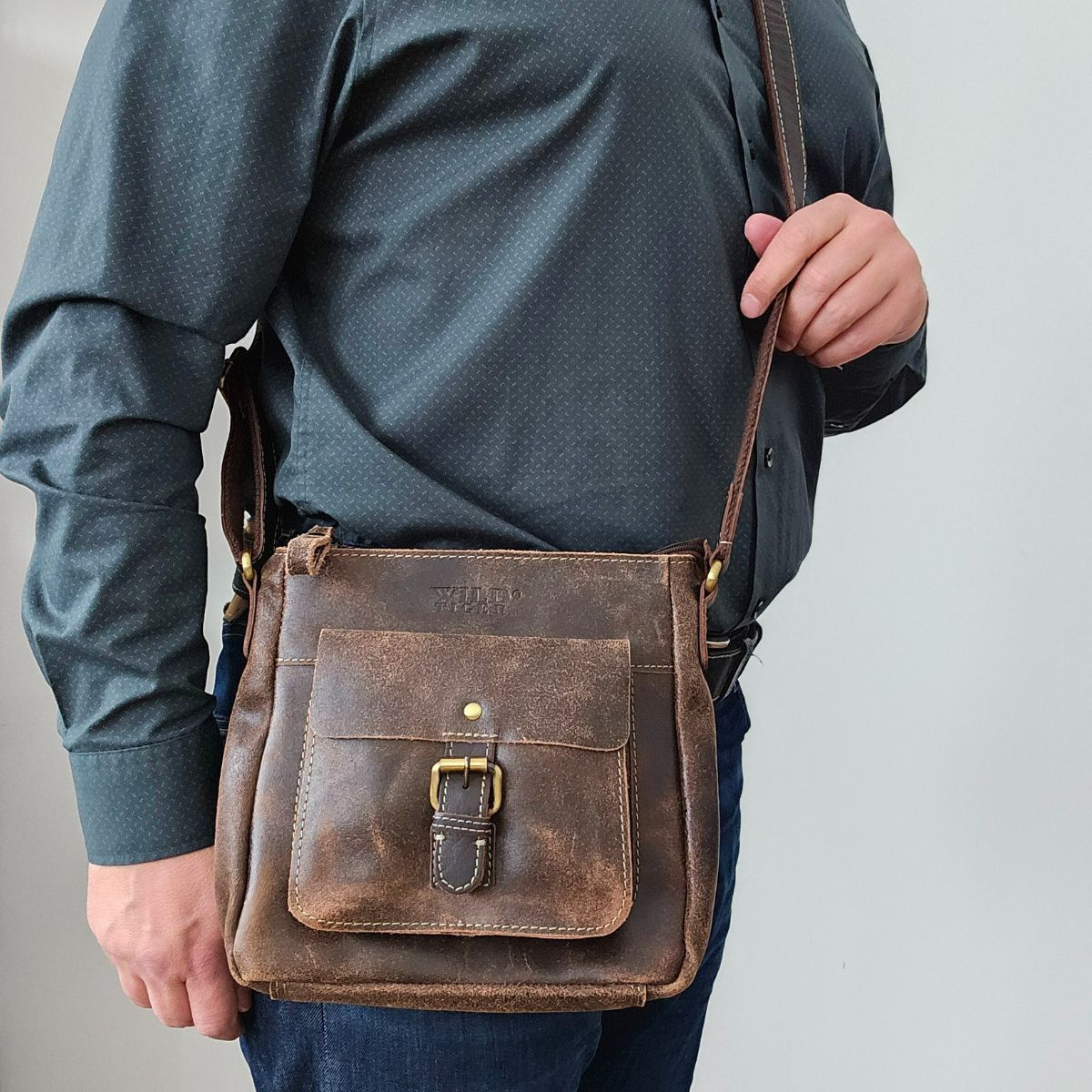 Kožená pánska hnedá crossbody taška FOREST