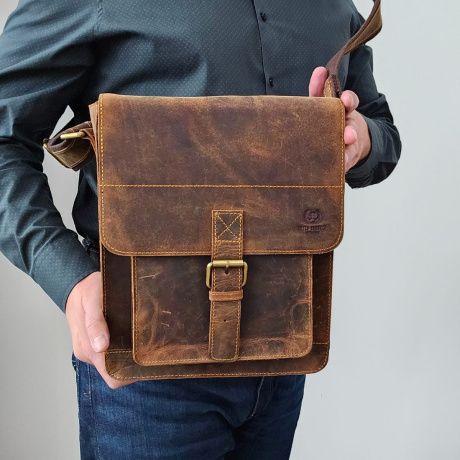 Veľká pánska kožená hnedá crossbody taška