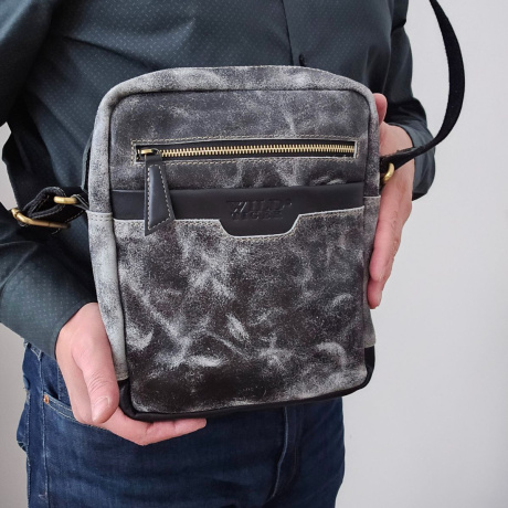 Pánska čierna kožená crossbody taška DEVIN