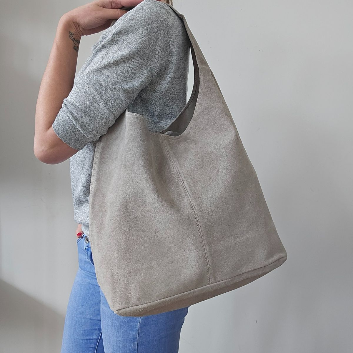 Semišová sivohnedá kožená kabelka Nataly