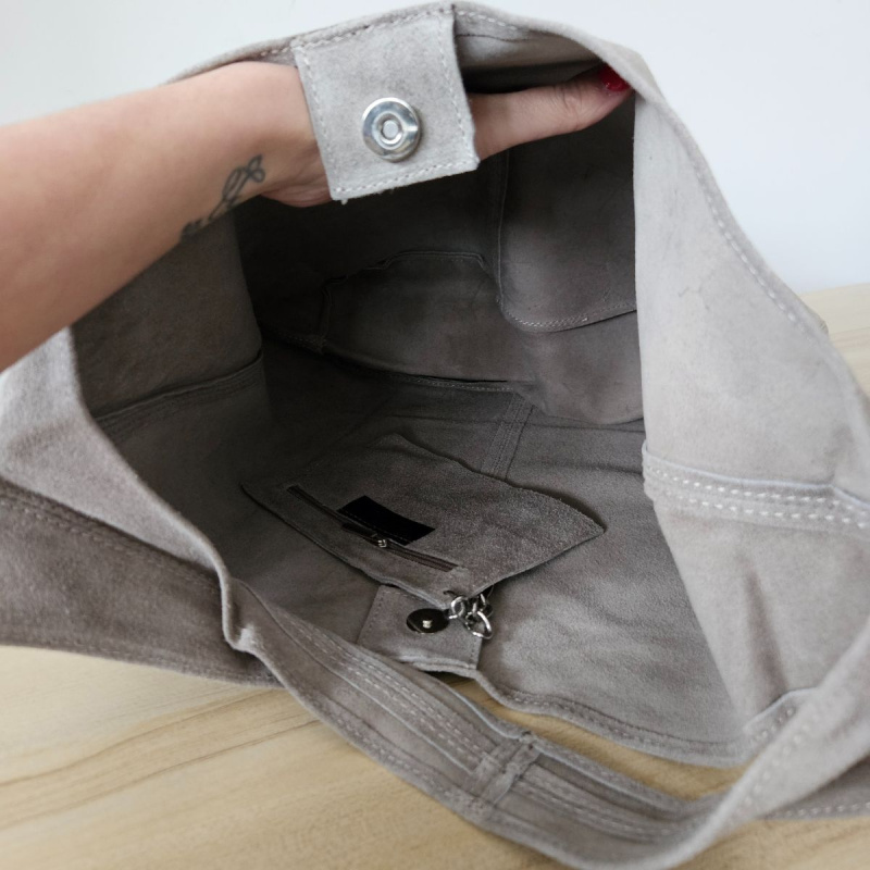 Semišová sivohnedá kožená kabelka Nataly