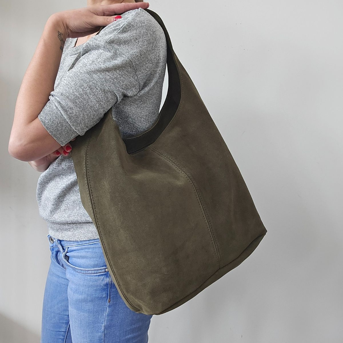 Semišová olivová kožená kabelka Nataly