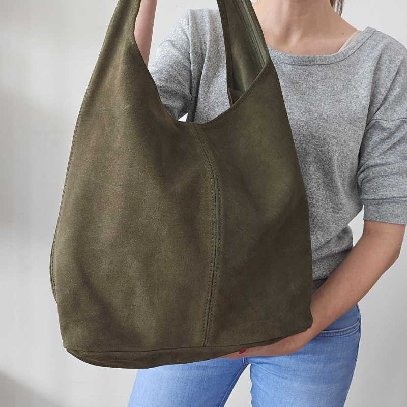 Semišová olivová kožená kabelka Nataly