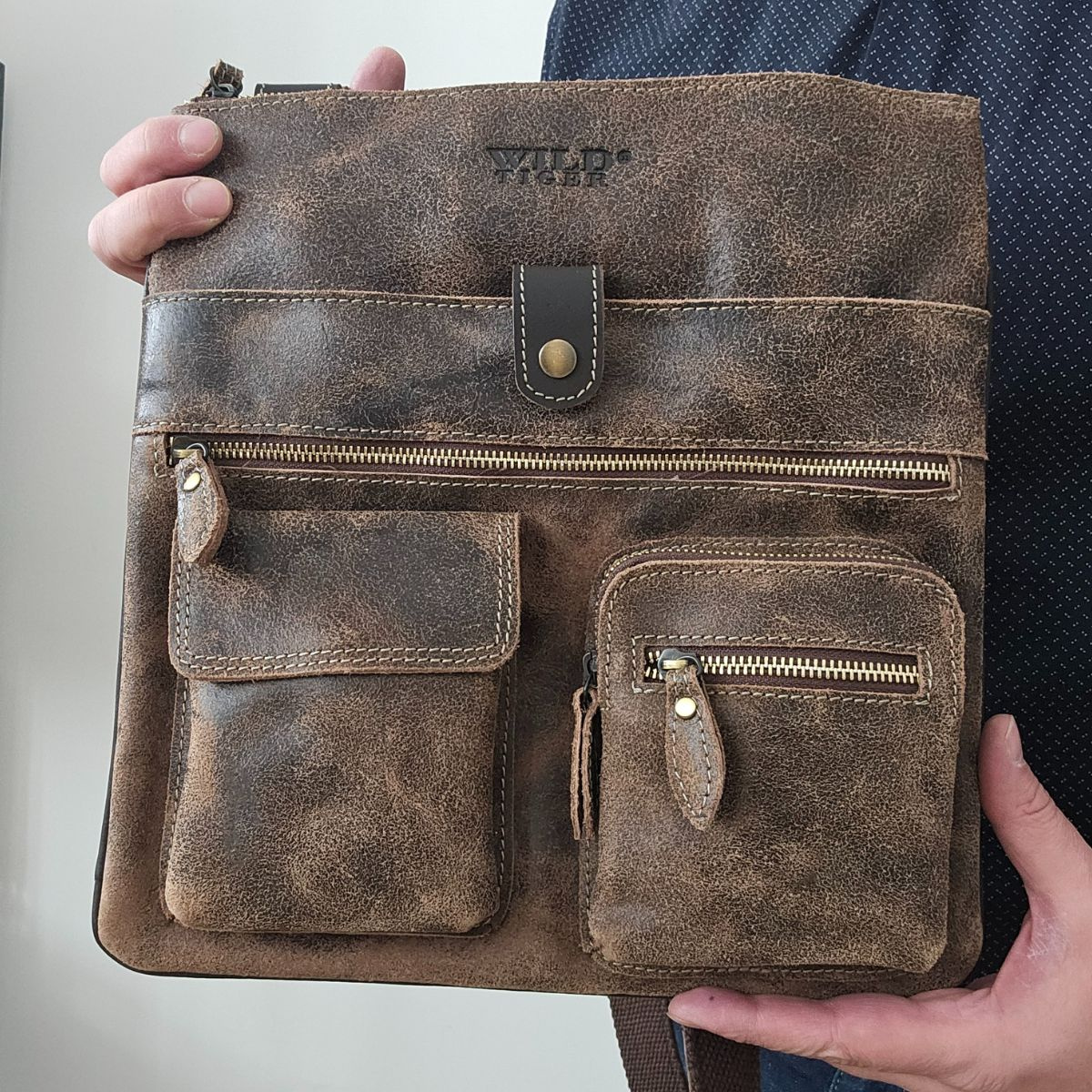 Veľká pánska crossbody taška s brúsenej pravej prírodnej kože