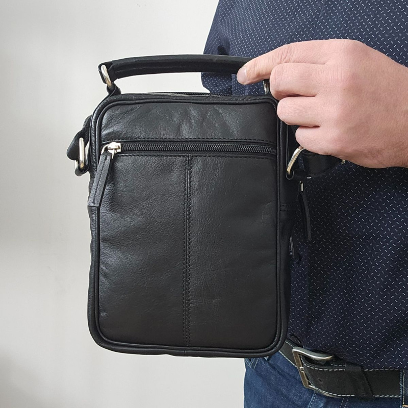 Kožená pánska čierna crossbody taška ARES