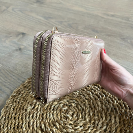 Dámska kožená kabelka-peňaženka béžová KIM