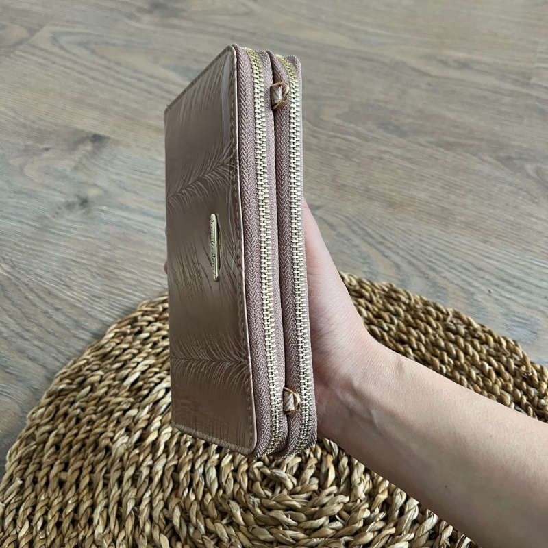 Dámska kožená kabelka-peňaženka béžová KIM