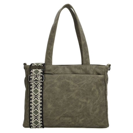 Dámska kabelka na rameno olivová so vzorovaným crossbody popruhom
