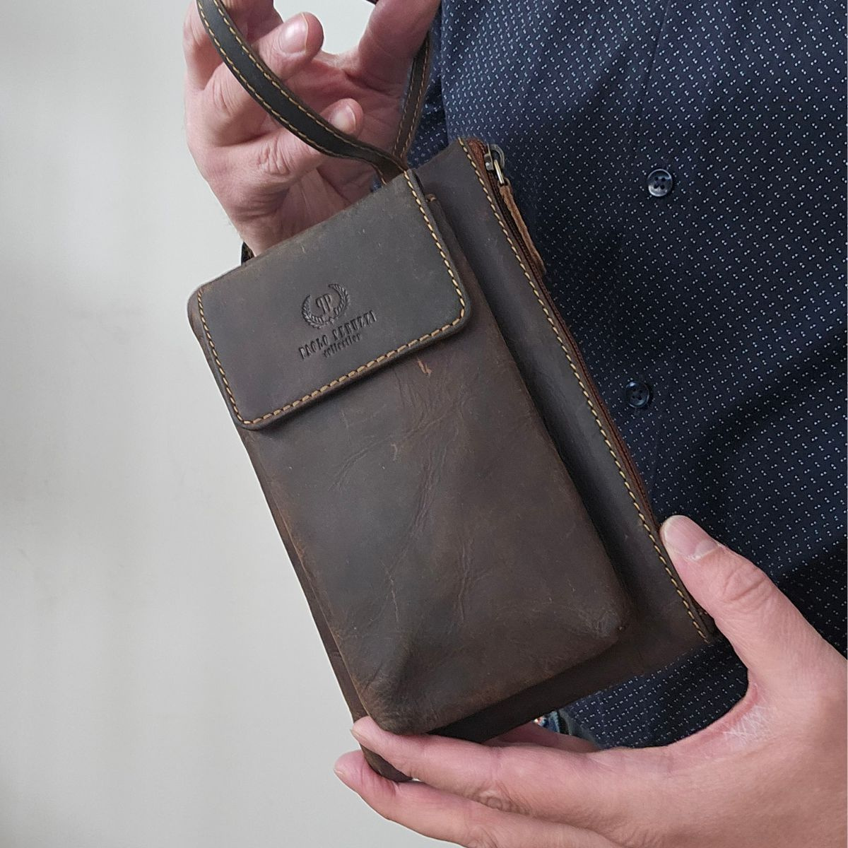 Kožená pánska hnedá príručná taška ODIN