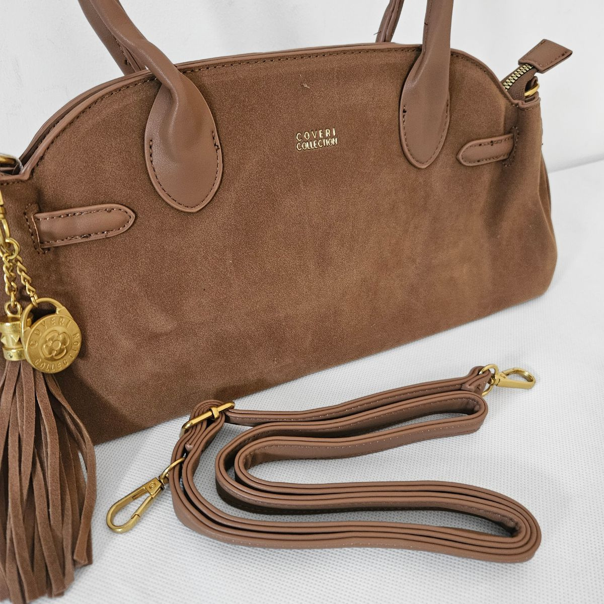 Dámska hnedá kabelka na rameno COVERI