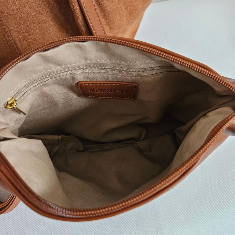 Hnedá eko-semišová kabelka na rameno MIRA - priestranná