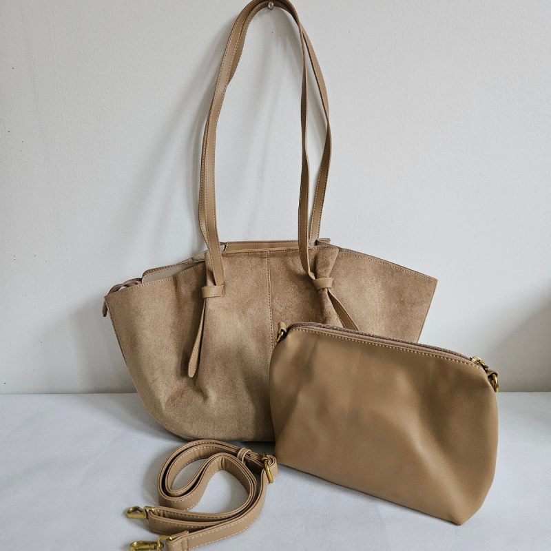 Eko-semišová khaki kabelka na rameno MIRA - priestranná