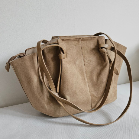 Eko-semišová khaki kabelka na rameno MIRA - priestranná