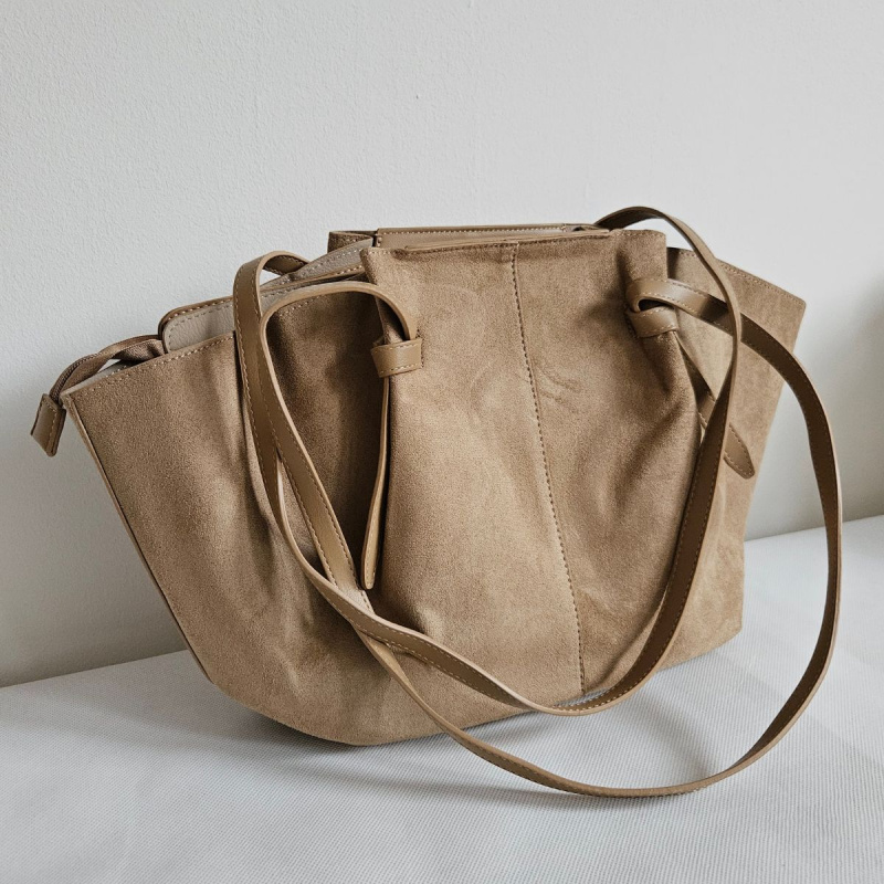 Eko-semišová khaki kabelka na rameno MIRA - priestranná