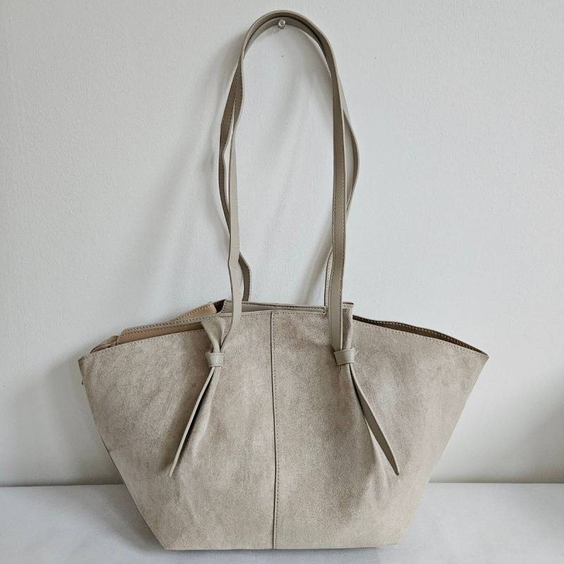 Béžová eko-semišová kabelka na rameno MIRA - priestranná