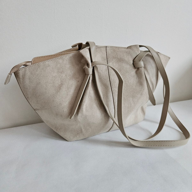 Béžová eko-semišová kabelka na rameno MIRA - priestranná