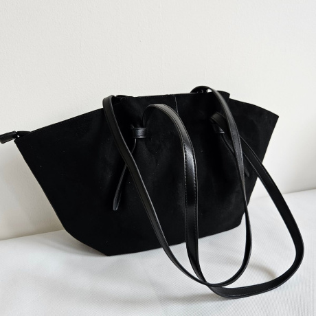 Čierna eko-semišová kabelka na rameno MIRA - priestranná
