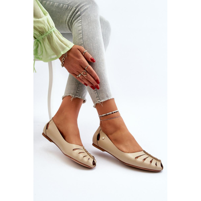 Zazoo 10009 Pohodlné Dámske Kožené Baletky Beige - Béžová