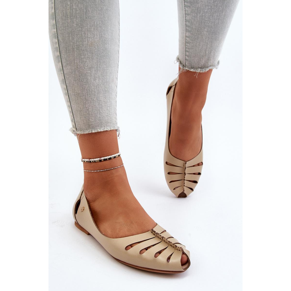 Zazoo 10009 Pohodlné Dámske Kožené Baletky Beige - Béžová