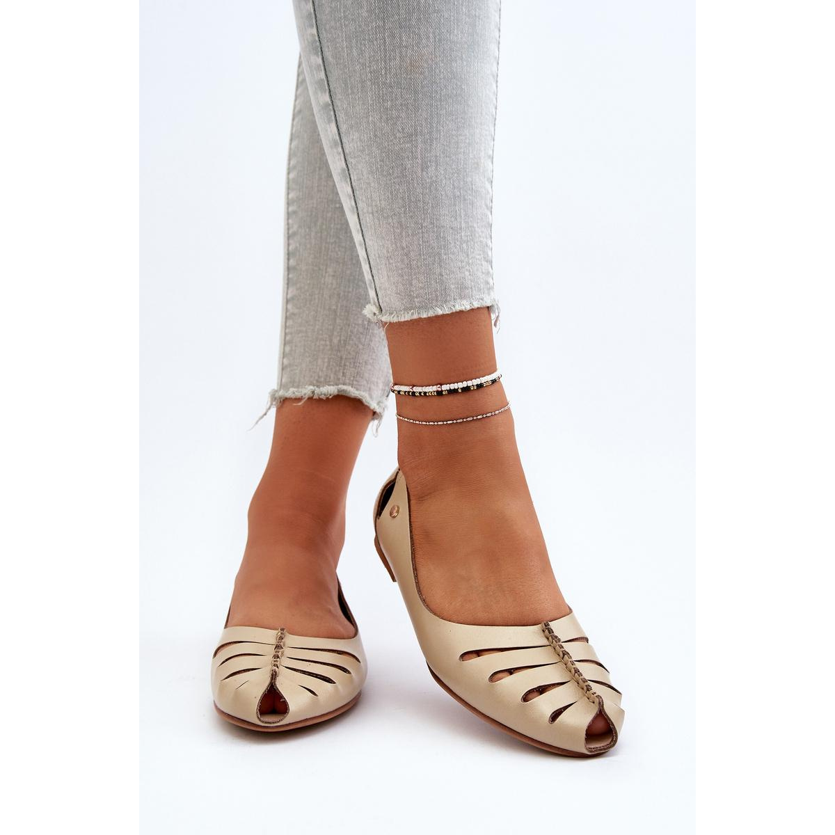Zazoo 10009 Pohodlné Dámske Kožené Baletky Beige - Béžová