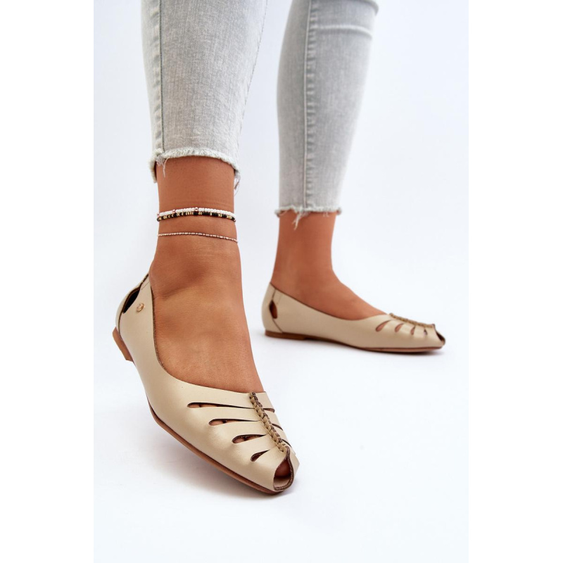 Zazoo 10009 Pohodlné Dámske Kožené Baletky Beige - Béžová