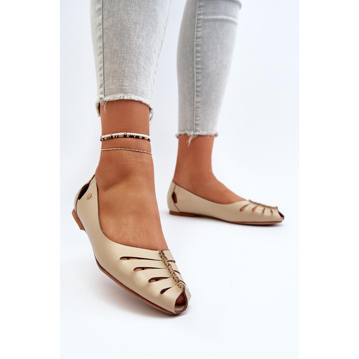 Zazoo 10009 Pohodlné Dámske Kožené Baletky Beige - Béžová