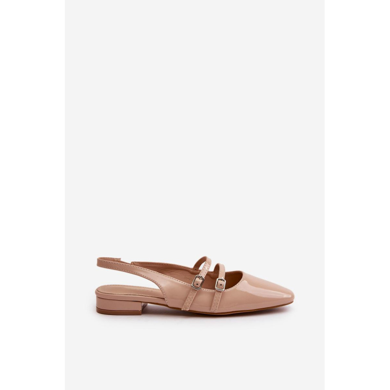 Lakované Baletky S Pásikmi Na Nízkom Opätku Béžové Bialettia - Béžová