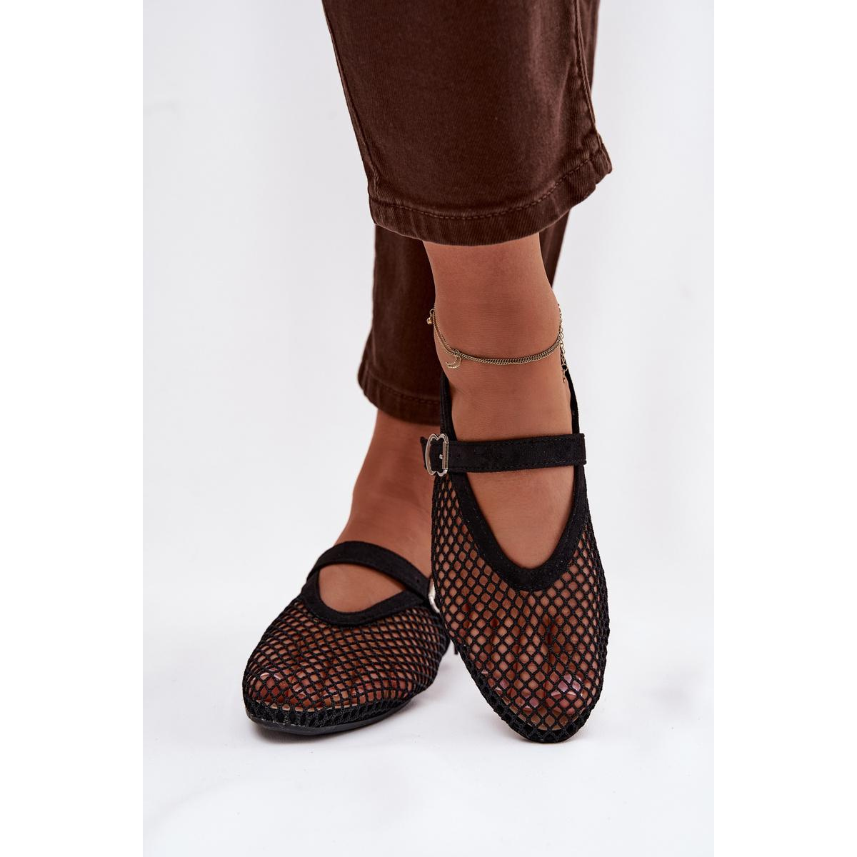 Sieťované baleríny s remienkom Čierne Pherina - Čierna