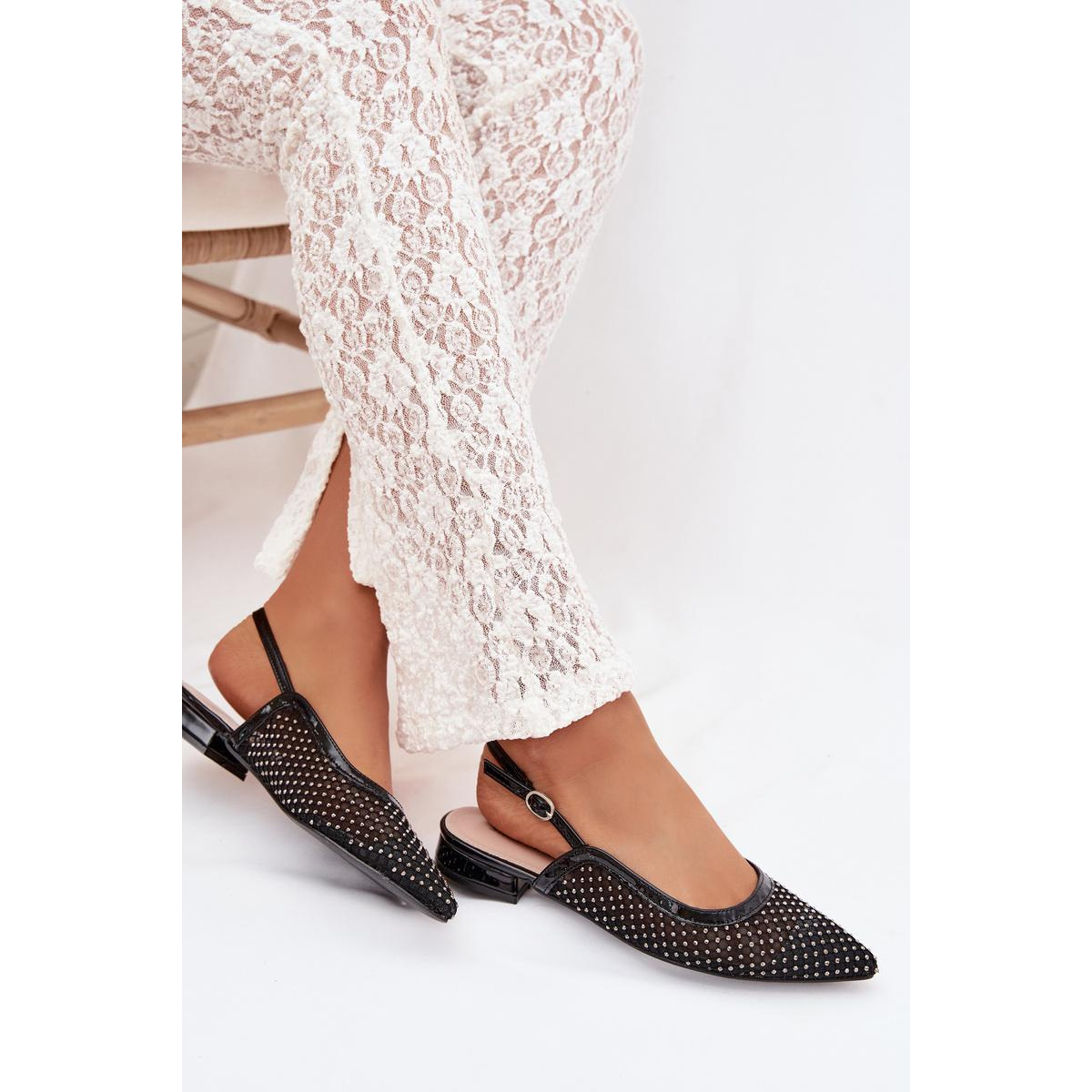 Pyvona Sieťované Baleríny S Otvoreným Päťou Čierne - Čierna