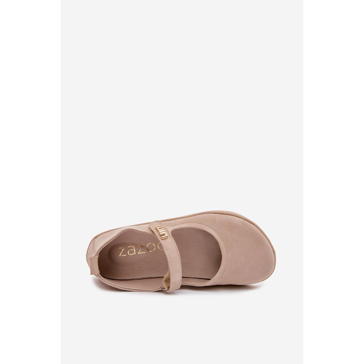 Kožené semišové baleríny Barefoot s remienkom Zazoo 10206 béžové - Béžová