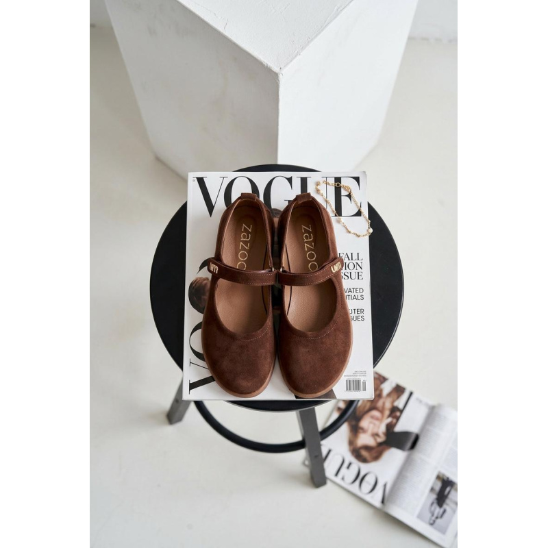 Kožené Semišové Baleríny Barefoot S Pásikom Zazoo 10206 Čokoládové - Odtiene hnedej a béžovej