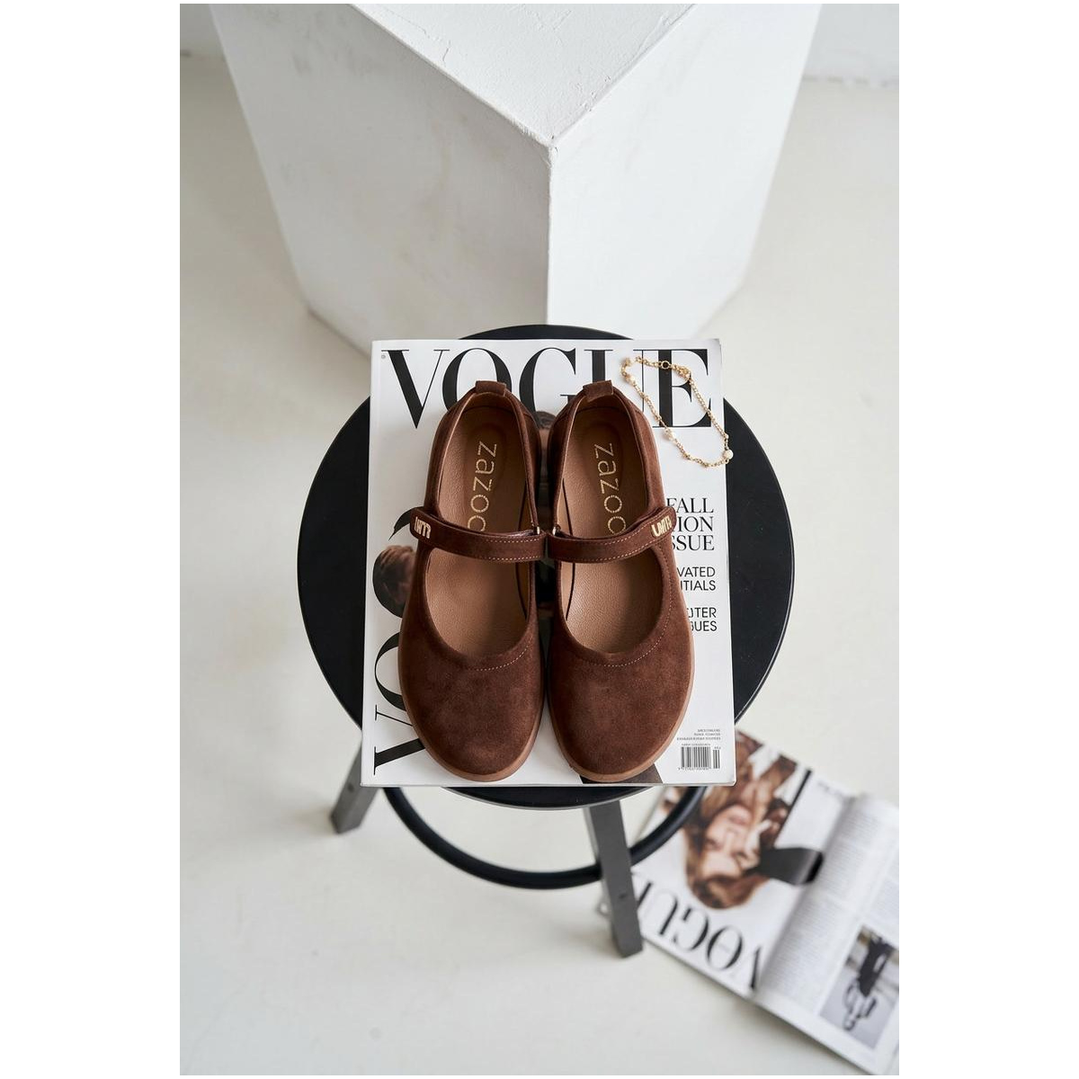Kožené Semišové Baleríny Barefoot S Pásikom Zazoo 10206 Čokoládové - Odtiene hnedej a béžovej