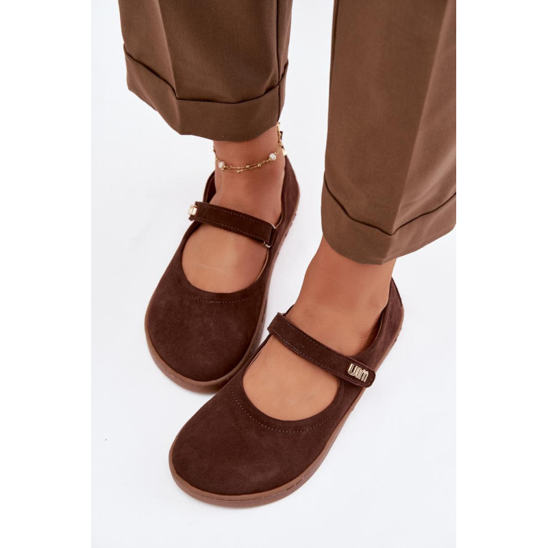 Kožené Semišové Baleríny Barefoot S Pásikom Zazoo 10206 Čokoládové - Odtiene hnedej a béžovej