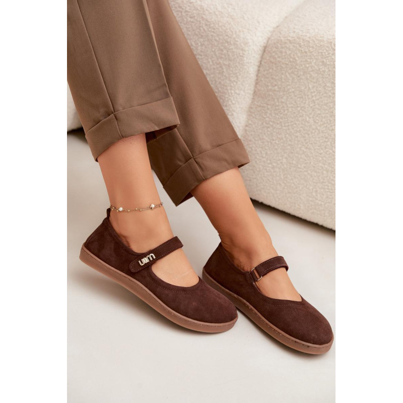 Kožené Semišové Baleríny Barefoot S Pásikom Zazoo 10206 Čokoládové - Odtiene hnedej a béžovej
