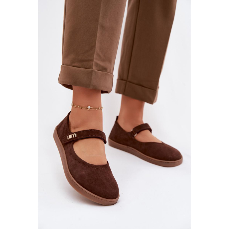 Kožené Semišové Baleríny Barefoot S Pásikom Zazoo 10206 Čokoládové - Odtiene hnedej a béžovej