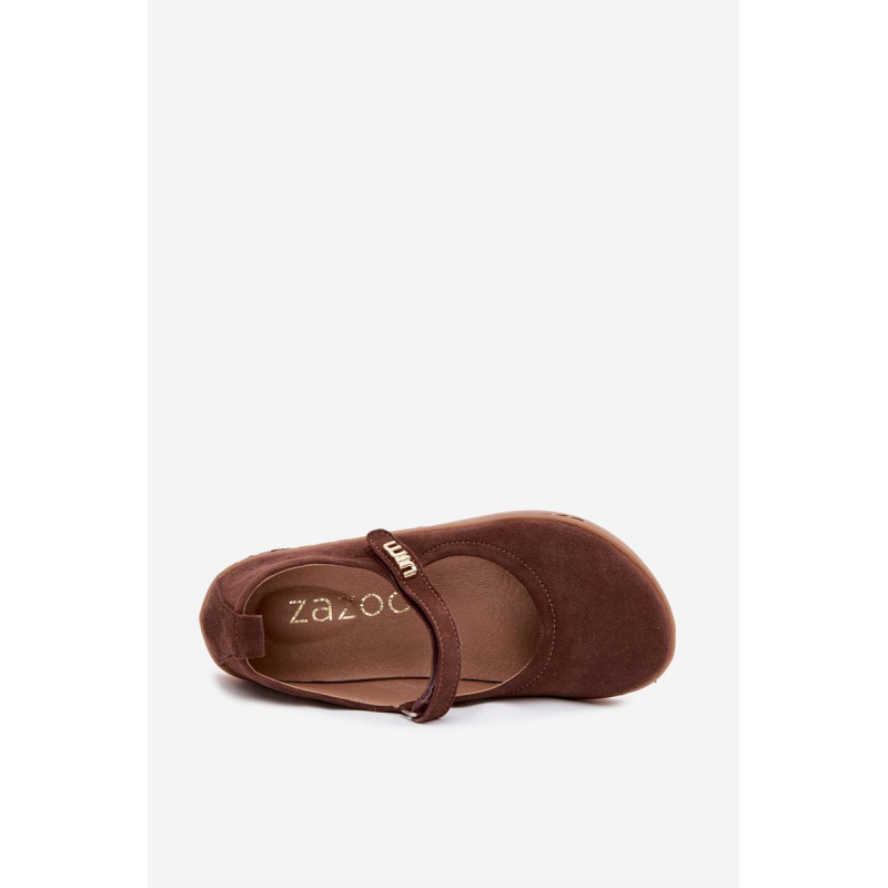 Kožené Semišové Baleríny Barefoot S Pásikom Zazoo 10206 Čokoládové - Odtiene hnedej a béžovej