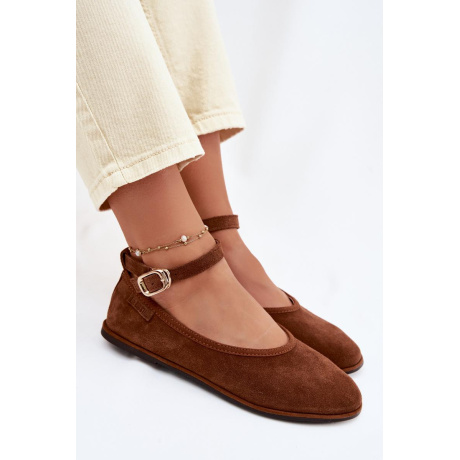 Baleríny z Prírodného Semišu Big Star TT274211 Camel - Odtiene hnedej a béžovej