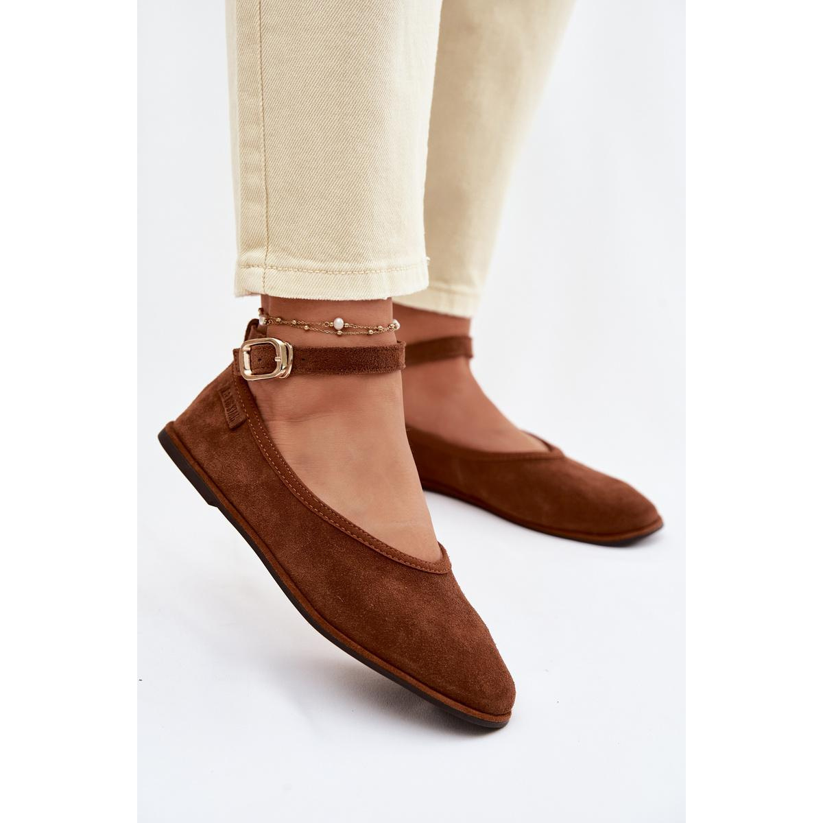 Baleríny z Prírodného Semišu Big Star TT274211 Camel - Odtiene hnedej a béžovej