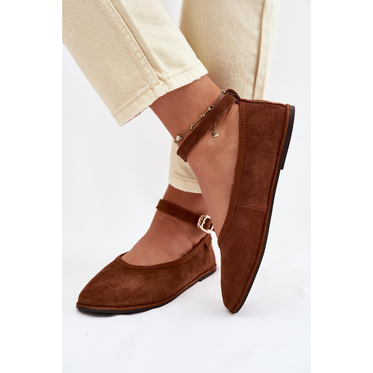 Baleríny z Prírodného Semišu Big Star TT274211 Camel - Odtiene hnedej a béžovej